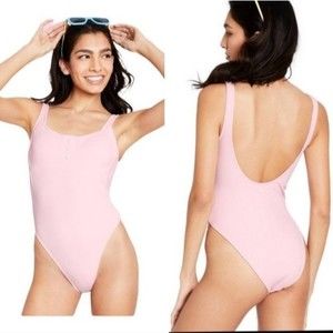 Stoney Clover Target Ribbed One Piece Swimsuit Pastel Light Pink Bathingsuit XS